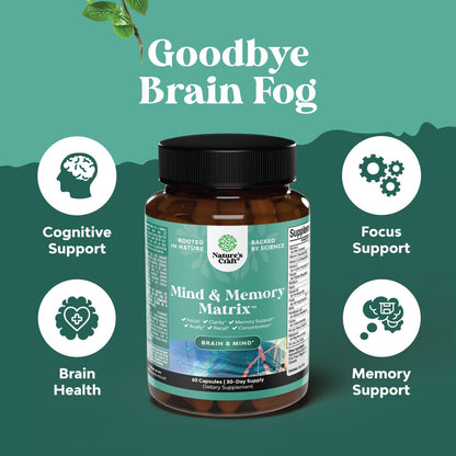 Advanced Brain Supplement for Memory and Focus - Nootropics Brain Support Supplement with Memory and Focus Vitamins for Adults of All Ages - for Brain Fog Clarity Energy and Recall - 60 Count - Maple Wellness Supplements