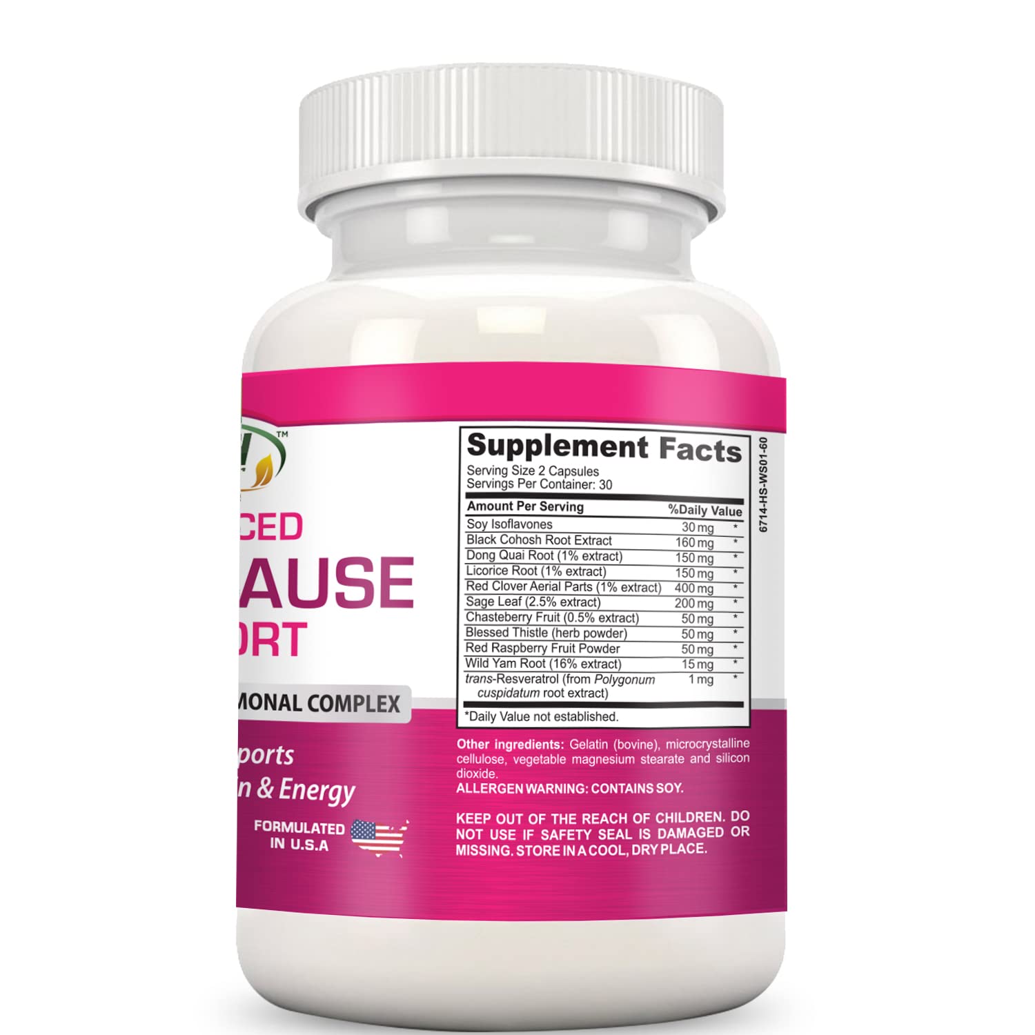 Advanced Menopause Support - Natural Female Hormonal Complex for Hot Flashes, Mood Swings & Vaginal Dryness - Black Cohosh, Soy Isoflavones & Herbal Extract Formula - Does Not Include Hormones - Maple Wellness Supplements
