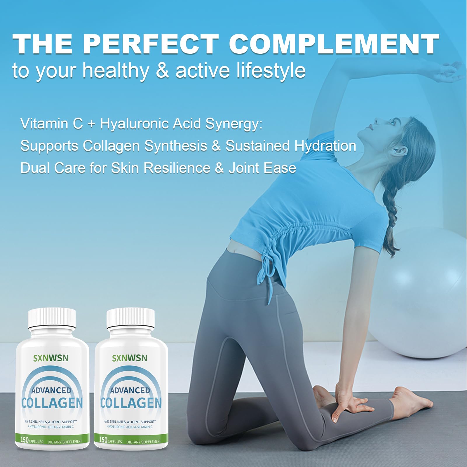 Advanced Multi Collagen Supplement with Vitamin C + Hyaluronic Acid - Hydrolyzed Collagen Peptides Supports for Skin, Joints & Hair* | Collagen Complex 150 Capsules for Women or Men - Maple Wellness Supplements