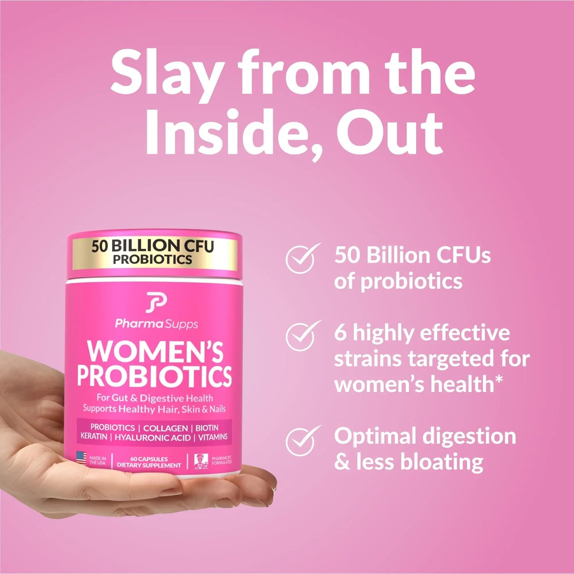 ADVANCED Women's Probiotics for Gut Health - Hair, Skin, & Nails Vitamins Support - 50 Billion CFU w/ Collagen, Biotin & Keratin - Probiotic Supplement for Digestive Health & Bloating Relief, USA-Made - Maple Wellness Supplements