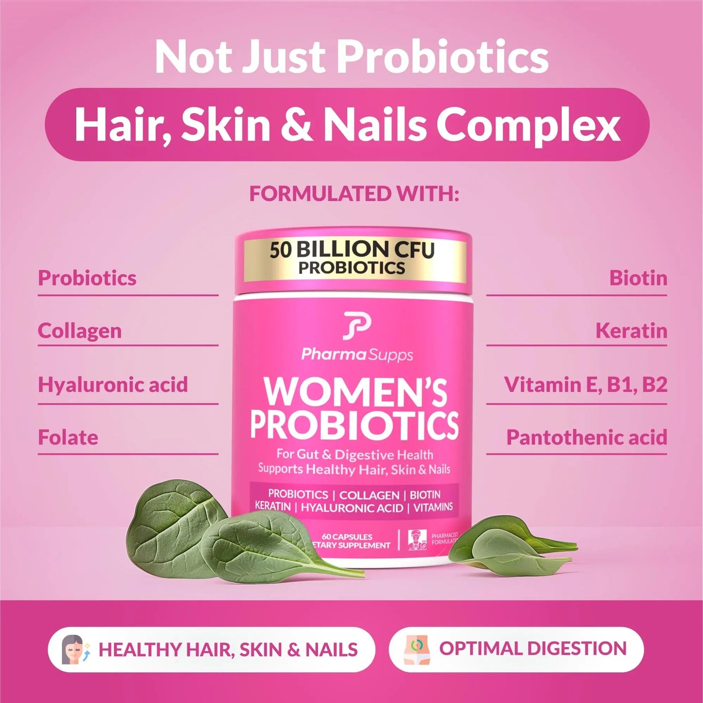 ADVANCED Women's Probiotics for Gut Health - Hair, Skin, & Nails Vitamins Support - 50 Billion CFU w/ Collagen, Biotin & Keratin - Probiotic Supplement for Digestive Health & Bloating Relief, USA-Made - Maple Wellness Supplements