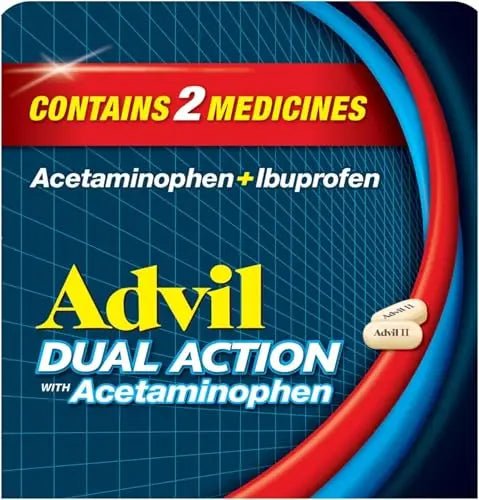 Advil Dual Action Coated Caplets, 125 Mg Ibuprofen and 250 Mg Acetaminophen per Dose (2 Dose Equivalent) for 8 Hour Pain Relief - 216 Count - Maple Wellness Supplements