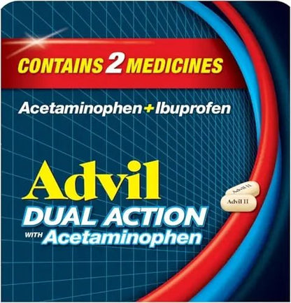 Advil Dual Action Coated Caplets, 125 Mg Ibuprofen and 250 Mg Acetaminophen per Dose (2 Dose Equivalent) for 8 Hour Pain Relief - 216 Count - Maple Wellness Supplements