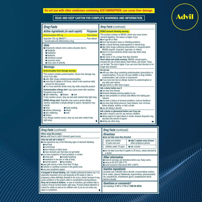 Advil Dual Action Coated Caplets, 125 Mg Ibuprofen and 250 Mg Acetaminophen per Dose (2 Dose Equivalent) for 8 Hour Pain Relief - 216 Count - Maple Wellness Supplements