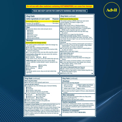 Advil Dual Action Coated Caplets, 125 Mg Ibuprofen and 250 Mg Acetaminophen per Dose (2 Dose Equivalent) for 8 Hour Pain Relief - 216 Count - Maple Wellness Supplements