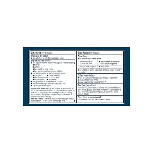 Advil Dual Action Coated Caplets, 125 Mg Ibuprofen and 250 Mg Acetaminophen per Dose (2 Dose Equivalent) for 8 Hour Pain Relief - 216 Count - Maple Wellness Supplements