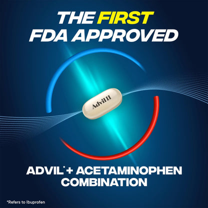 Advil Dual Action Coated Caplets with Acetaminophen, 250 Mg Ibuprofen and 500 Mg Acetaminophen Per Dose (2 Dose Equivalent) for 8 Hour Pain Relief - 2 Count x 50 - Maple Wellness Supplements