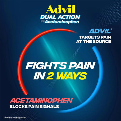 Advil Dual Action Coated Caplets with Acetaminophen, 250 Mg Ibuprofen and 500 Mg Acetaminophen Per Dose (2 Dose Equivalent) for 8 Hour Pain Relief - 72 Count - Maple Wellness Supplements