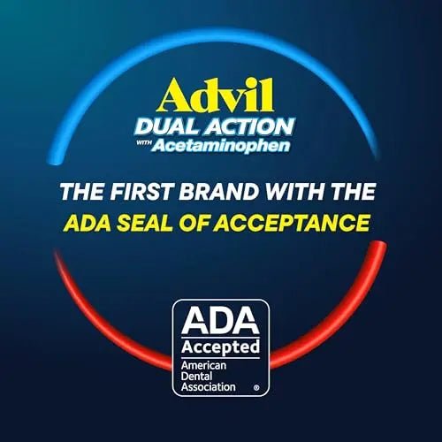 Advil Dual Action Coated Caplets with Acetaminophen, 250 Mg Ibuprofen and 500 Mg Acetaminophen Per Dose (2 Dose Equivalent) for 8 Hour Pain Relief - 72 Count - Maple Wellness Supplements