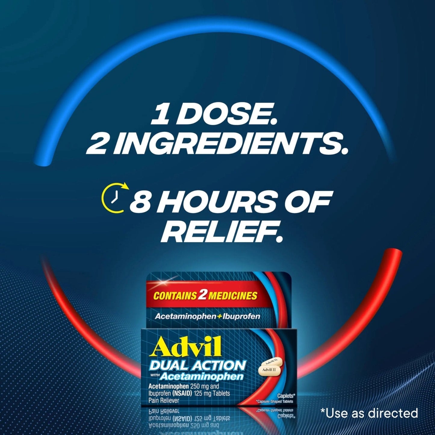 Advil Dual Action With Acetaminophen And Ibuprofen (2 Dose Equivalent) For 8 Hour Pain Relief, Coated 144 Ct Caplets And 2 Ct. Sample Of Advil PM - Maple Wellness Supplements
