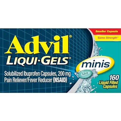 Advil Liqui-Gels Minis Pain Reliever and Fever Reducer, Pain Medicine for Adults with Ibuprofen 200mg for Pain Relief - 160 Liquid Filled Capsules - Maple Wellness Supplements