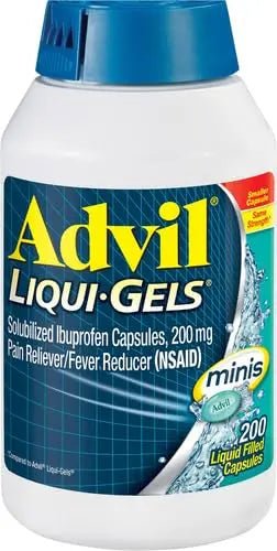 Advil Liqui-Gels minis Pain Reliever and Fever Reducer, Pain Medicine for Adults with Ibuprofen 200mg for Pain Relief - 200 Liquid Filled Capsules - Maple Wellness Supplements