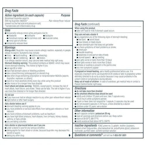 Advil Liqui-Gels Pain Reliever and Fever Reducer, Pain Medicine for Adults with Ibuprofen 200mg for Headache, Backache, Menstrual Pain and Joint Pain Relief - 180 Liquid Filled Capsules - Maple Wellness Supplements