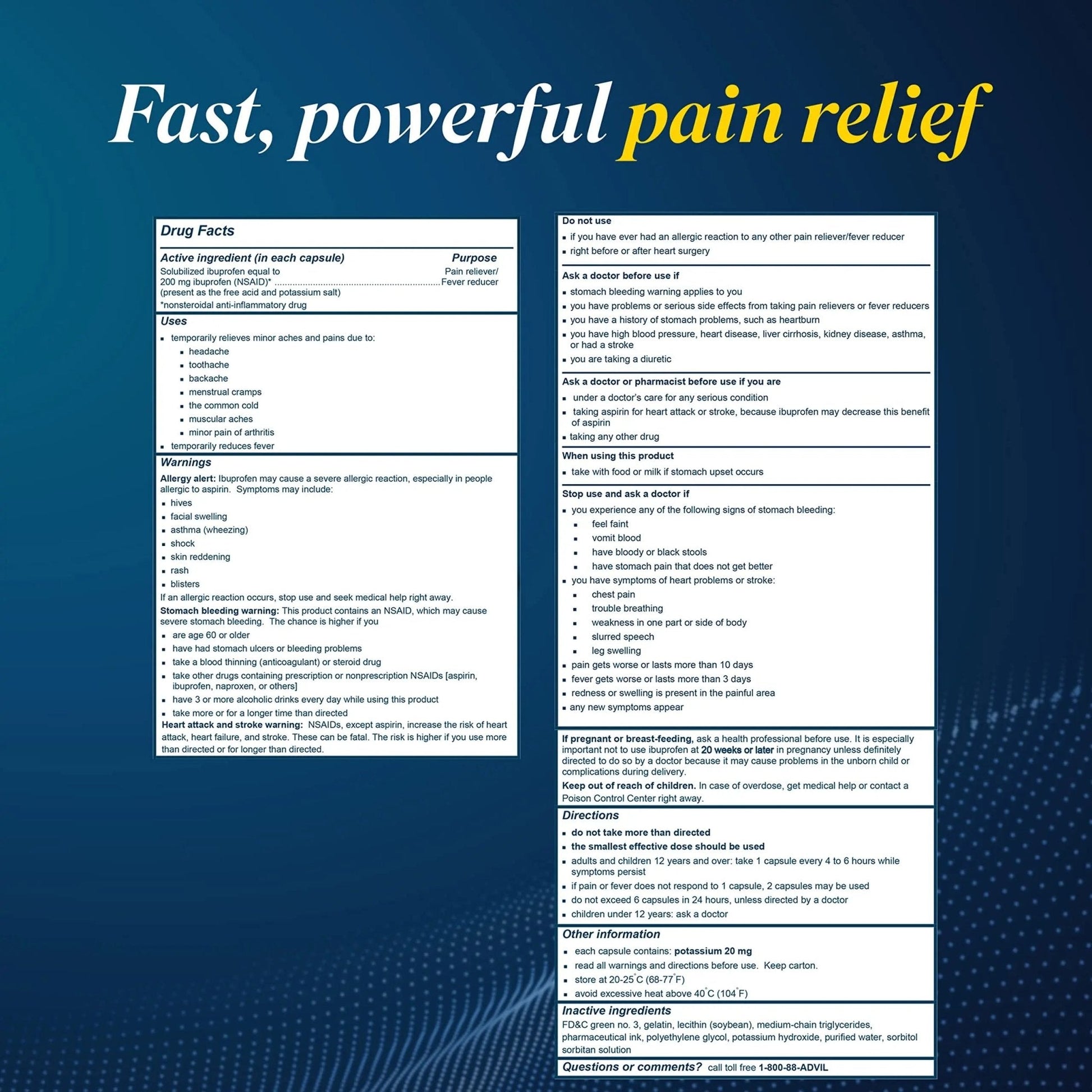 Advil Liqui-Gels Pain Reliever and Fever Reducer, Pain Medicine for Adults with Ibuprofen 200mg for Headache, Backache, Menstrual Pain and Joint Pain Relief - 50x2 Liquid Filled Capsules - Maple Wellness Supplements