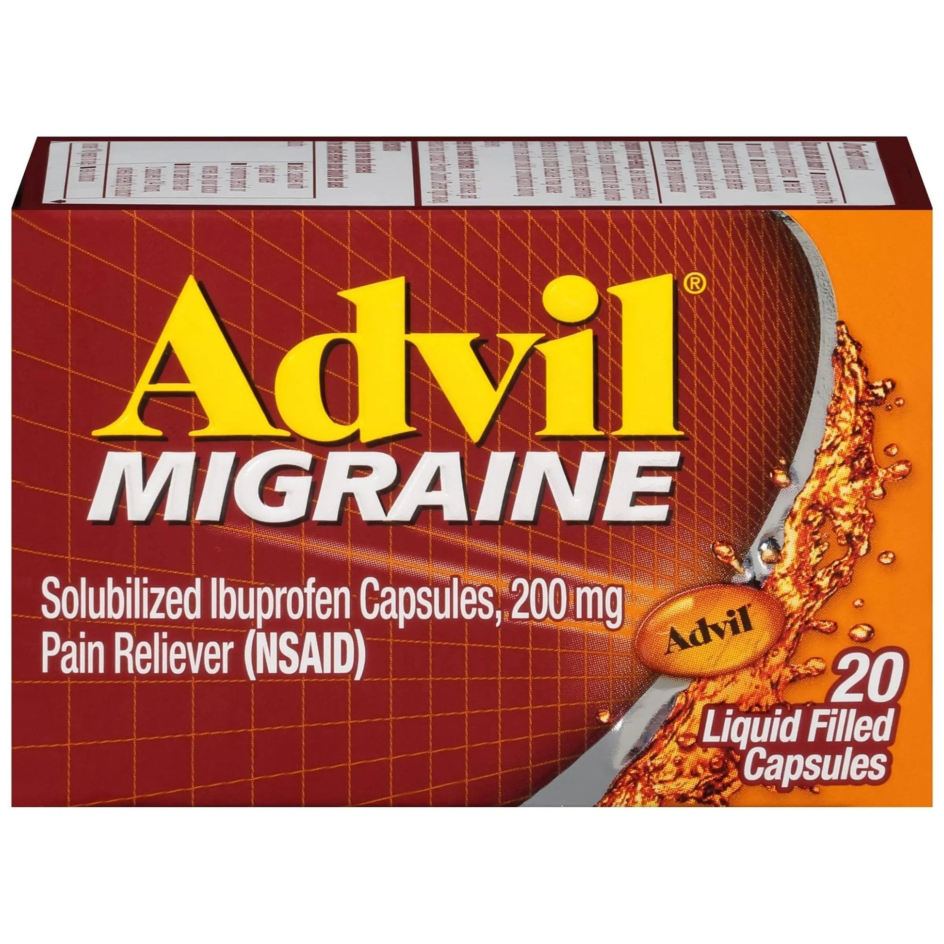 Advil Migraine Headache Relief, Ibuprofen Capsules with Ibuprofen 200mg for Migraine Relief, Nausea Relief and Light Sensitivity Relief - 20 Liquid Filled Capsules - Maple Wellness Supplements