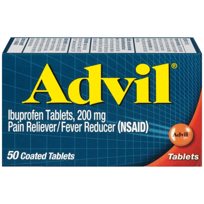 Advil Pain Reliever and Fever Reducer, Ibuprofen 200mg for Pain Relief - 50 Coated Tablets - Maple Wellness Supplements