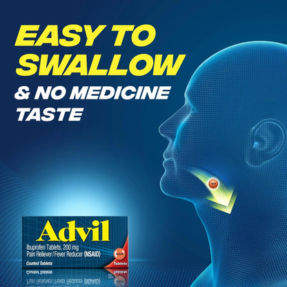 Advil Pain Reliever and Fever Reducer, Ibuprofen 200mg for Pain Relief - 50 Coated Tablets - Maple Wellness Supplements