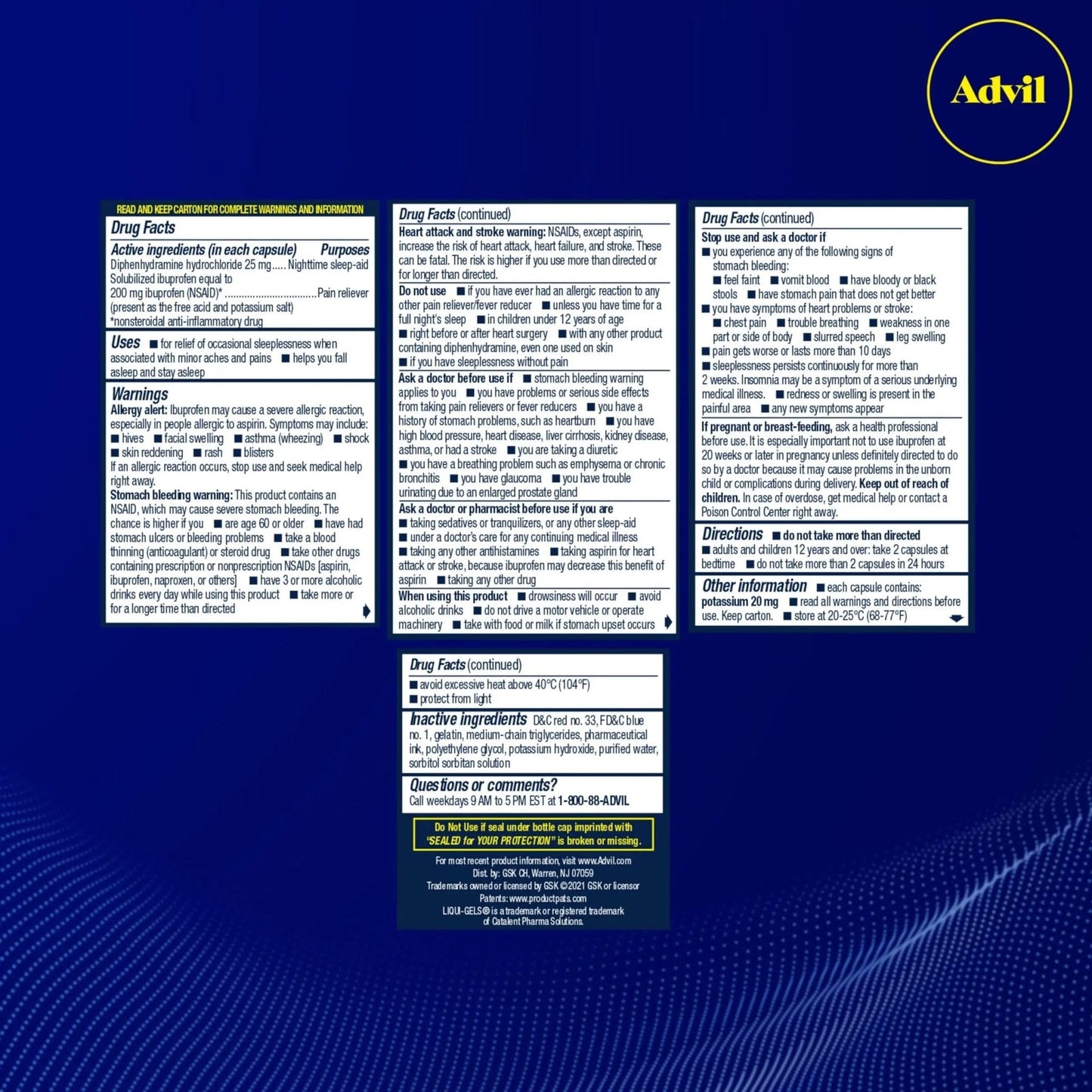Advil PM Liqui-Gels Pain Reliever and Nighttime Sleep Aid, Pain Medicine with Ibuprofen for Pain Relief and Diphenhydramine HCL for a Sleep Aid - 2x80 Liquid Filled Capsules - Maple Wellness Supplements