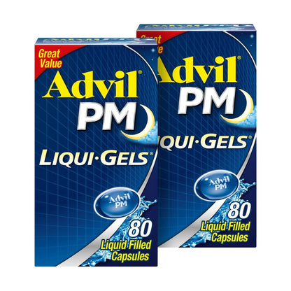 Advil PM Liqui-Gels Pain Reliever and Nighttime Sleep Aid, Pain Medicine with Ibuprofen for Pain Relief and Diphenhydramine HCL for a Sleep Aid - 2x80 Liquid Filled Capsules - Maple Wellness Supplements