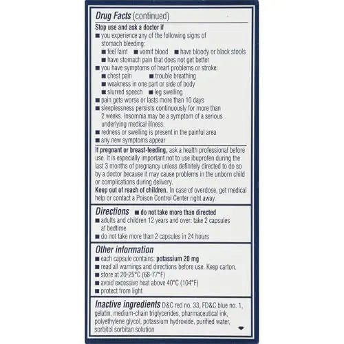 Advil PM Liqui-Gels Pain Reliever and Nighttime Sleep Aid, Pain Medicine with Ibuprofen for Pain Relief and Diphenhydramine HCL for a Sleep Aid - 40 Liquid Filled Capsules - Back to College - Maple Wellness Supplements