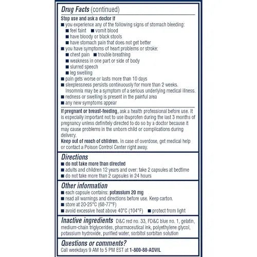 Advil PM Liqui-Gels Pain Reliever and Nighttime Sleep Aid, Pain Medicine with Ibuprofen for Pain Relief and Diphenhydramine HCL for a Sleep Aid - 80 Liquid Filled Capsules - Back to College - Maple Wellness Supplements