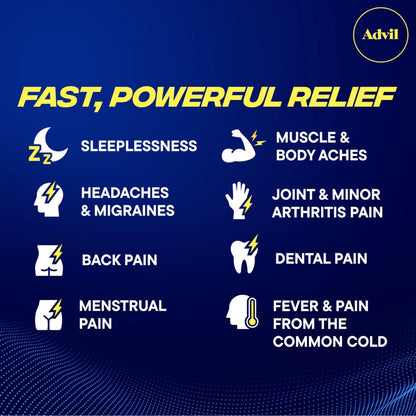 Advil PM Pain Reliever and Nighttime Sleep Aid, Ibuprofen for Pain Relief and Diphenhydramine Citrate for a Sleep Aid - 120 Coated Caplets and Pain Reliever and Fever Reducer, 10 Count Tablets - Maple Wellness Supplements