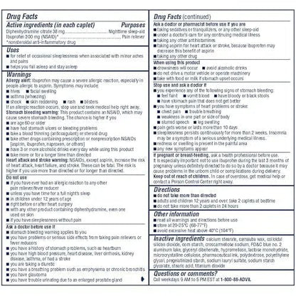 Advil PM Pain Reliever and Nighttime Sleep Aid, Pain Medicine with Ibuprofen for Pain Relief and Diphenhydramine Citrate for a Sleep Aid - 50x2 Coated Caplets - Maple Wellness Supplements