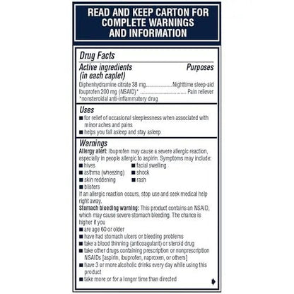 Advil PM Pain Reliever and Nighttime Sleep Aid, Pain Medicine with Ibuprofen for Pain Relief and Diphenhydramine Citrate for a Sleep Aid - 80 Coated Caplets - Maple Wellness Supplements