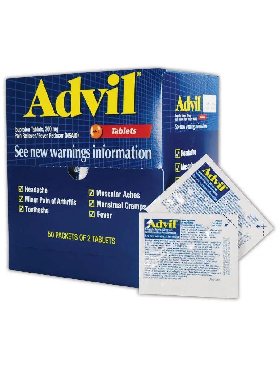 Advil WL0151-50 Ibuprofen Pain Relief Tablet, 200mg, Standard, Blue/Red (Pack of 50) - Maple Wellness Supplements