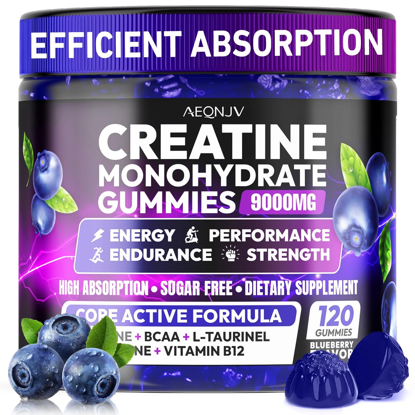 AEQNJV Creatine Gummies Monohydrate Complex for Men & Women, 9000MG Creatine Pre-Workout Supplement Enhance Muscle Strength Recovery Cognitive Health & Memory, 120 Gummies Sugar Free Vegan Non-GMO - Maple Wellness Supplements