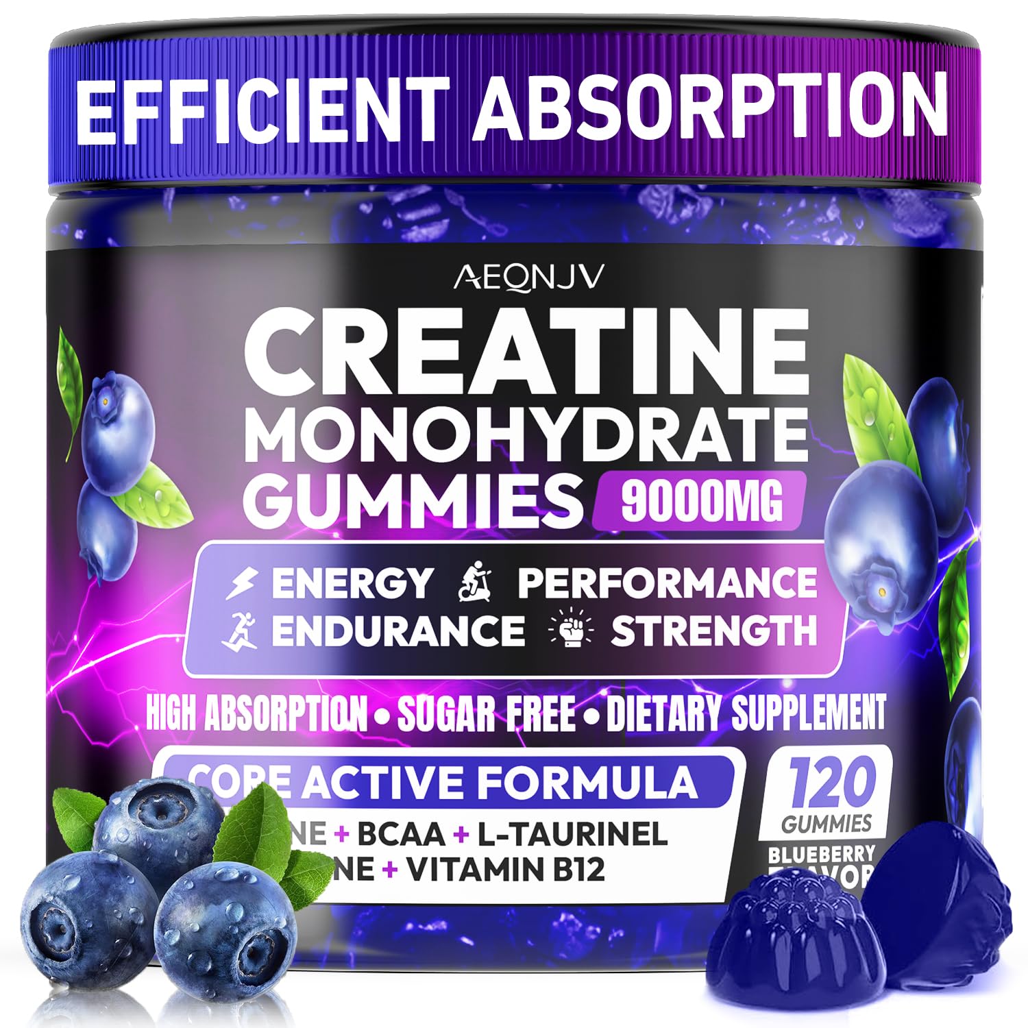 AEQNJV Creatine Gummies Monohydrate Complex for Men & Women, 9000MG Creatine Pre-Workout Supplement Enhance Muscle Strength Recovery Cognitive Health & Memory, 120 Gummies Sugar Free Vegan Non-GMO - Maple Wellness Supplements