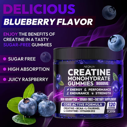 AEQNJV Creatine Gummies Monohydrate Complex for Men & Women, 9000MG Creatine Pre-Workout Supplement Enhance Muscle Strength Recovery Cognitive Health & Memory, 120 Gummies Sugar Free Vegan Non-GMO - Maple Wellness Supplements