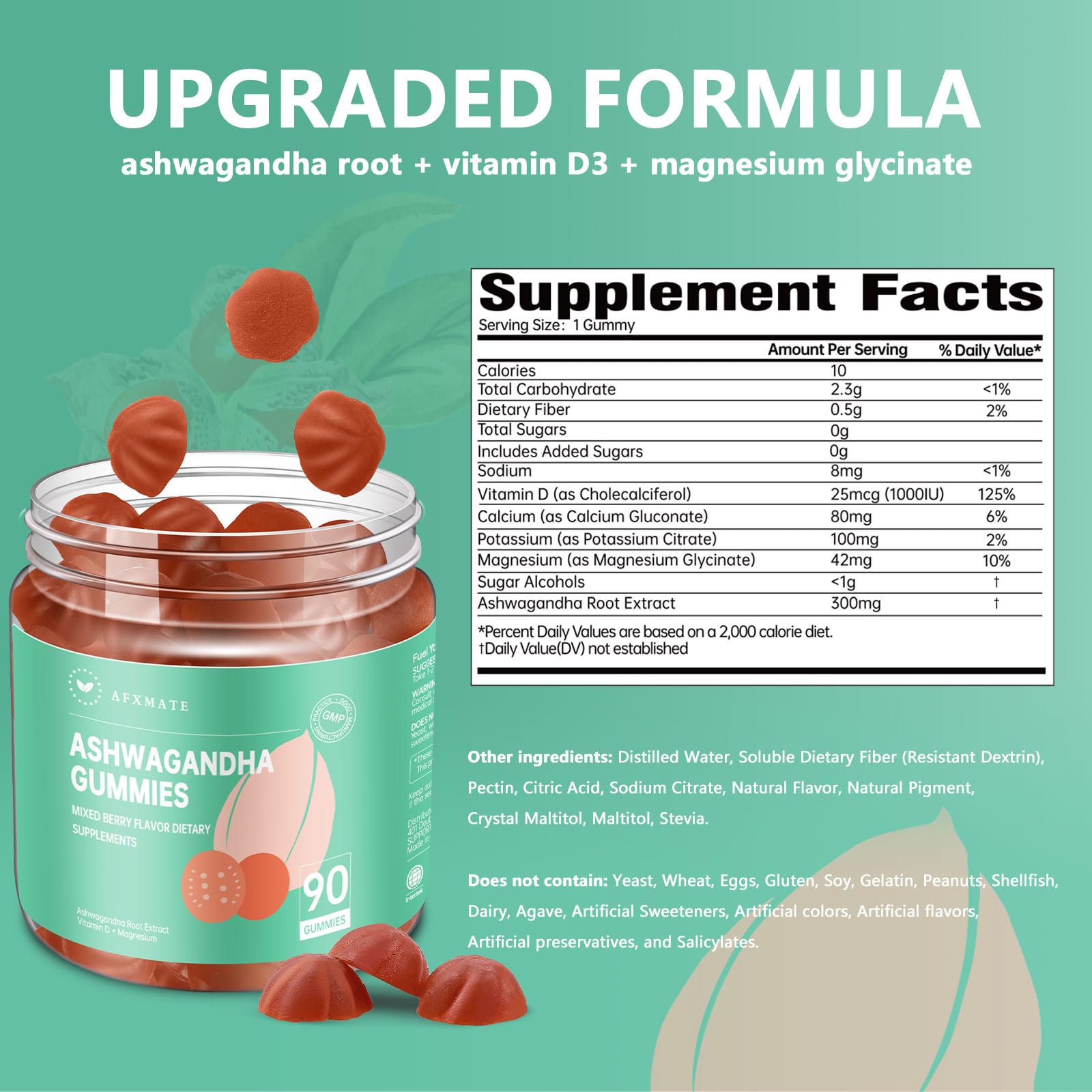 AFXMATE Ashwagandha Gummies for Women Sugar Free, Men's Ashwagandha Supplement Gummy with Vitamin D Magnesium Vegan (90 Counts) - Maple Wellness Supplements