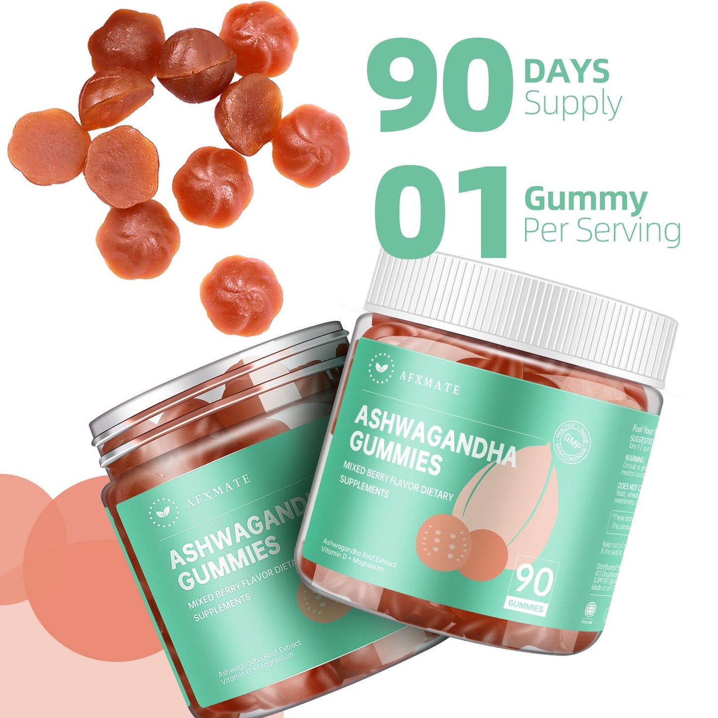AFXMATE Ashwagandha Gummies for Women Sugar Free, Men's Ashwagandha Supplement Gummy with Vitamin D Magnesium Vegan (90 Counts) - Maple Wellness Supplements
