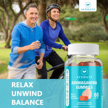 AFXMATE Ashwagandha Gummies & Vitamin D Gummies for Men & Women 120 Count Aswangdha Supplement (Non-GMO, Sugar Free & Gluten Free) - Maple Wellness Supplements