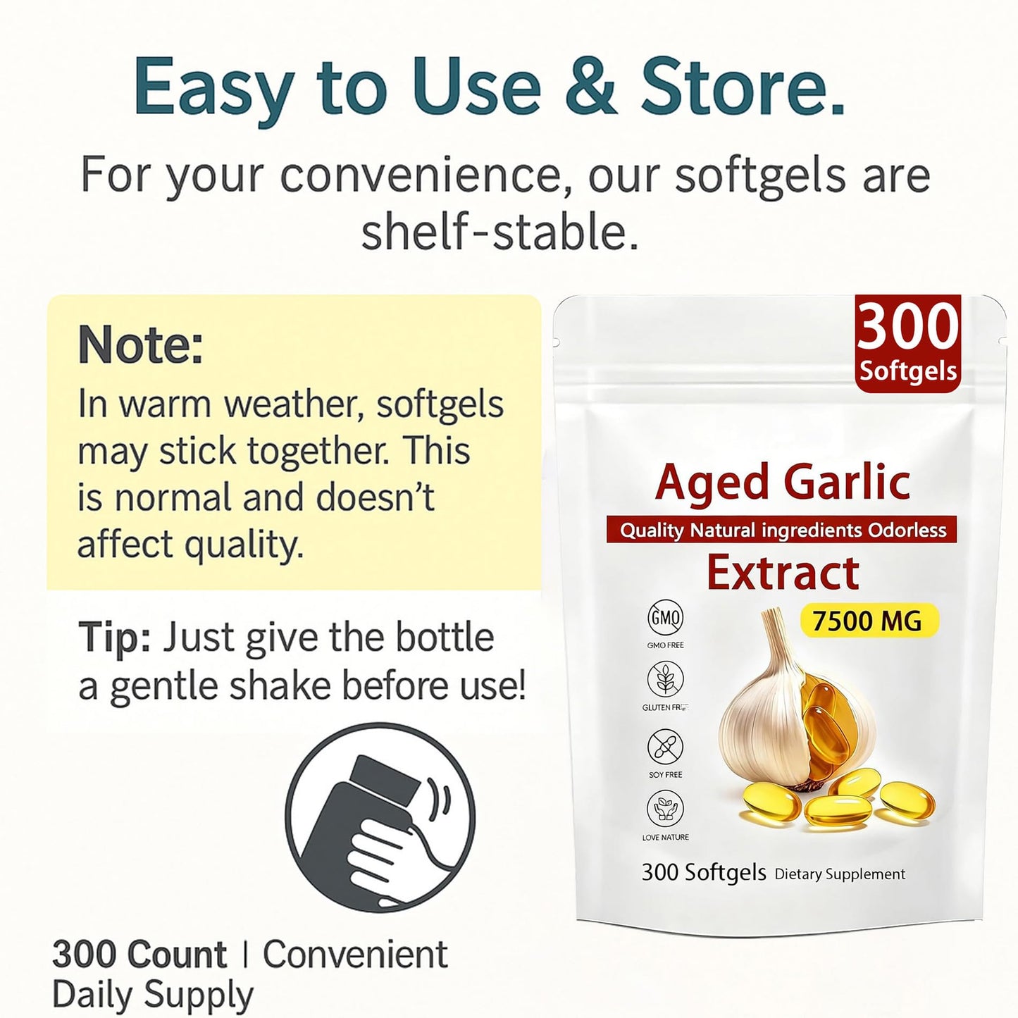 Aged Garlic Extract – 300 Count Odorless Garlic Supplement for Heart & Immune Support – Non-GMO, All-Natural Softgels, 2-Year Matured for Antioxidant Wellness (1) - Maple Wellness Supplements