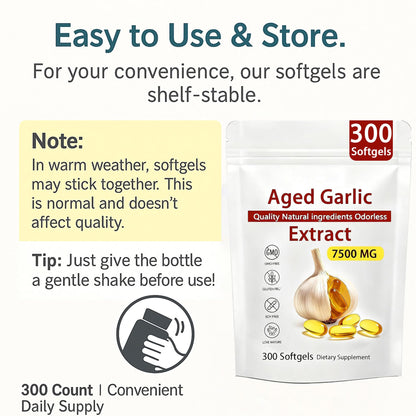 Aged Garlic Extract – 300 Count Odorless Garlic Supplement for Heart & Immune Support – Non-GMO, All-Natural Softgels, 2-Year Matured for Antioxidant Wellness (1) - Maple Wellness Supplements