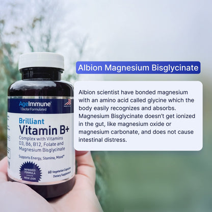 AgeImmune Vitamin B Complex with Vitamin D3 B12 B6 Magnesium Bisglycinate and Folate as Methylfolate - Doctor Formulated Methylated B Complex Supplement - Maple Wellness Supplements