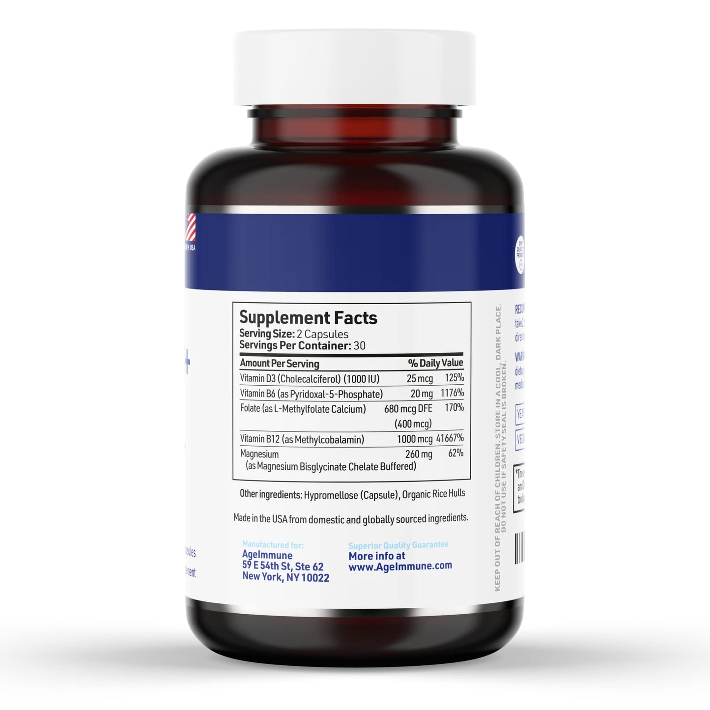 AgeImmune Vitamin B Complex with Vitamin D3 B12 B6 Magnesium Bisglycinate and Folate as Methylfolate - Doctor Formulated Methylated B Complex Supplement - Maple Wellness Supplements