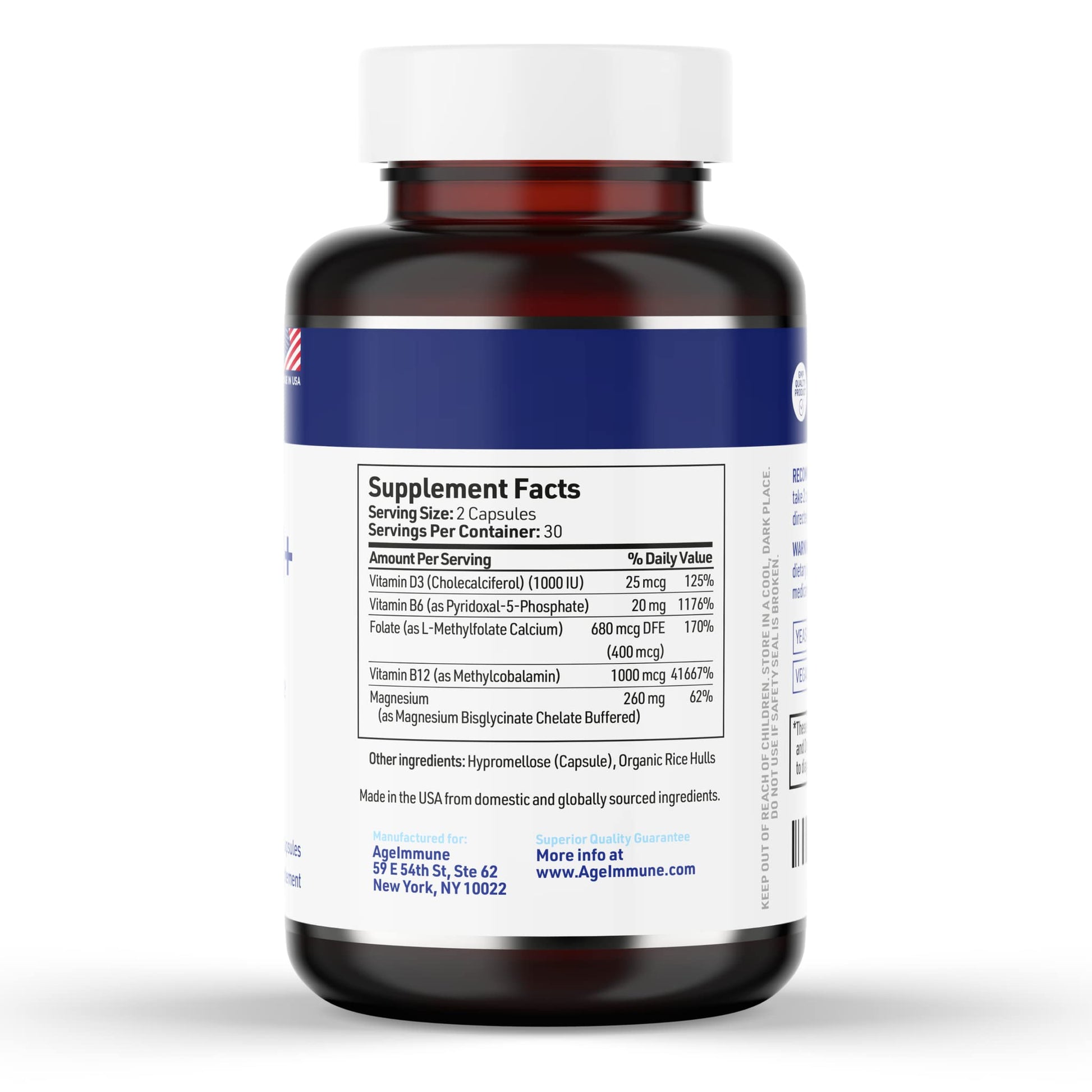 AgeImmune Vitamin B Complex with Vitamin D3 B12 B6 Magnesium Bisglycinate and Folate as Methylfolate - Doctor Formulated Methylated B Complex Supplement - Maple Wellness Supplements