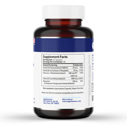 AgeImmune Vitamin B Complex with Vitamin D3 B12 B6 Magnesium Bisglycinate and Folate as Methylfolate - Doctor Formulated Methylated B Complex Supplement - Maple Wellness Supplements