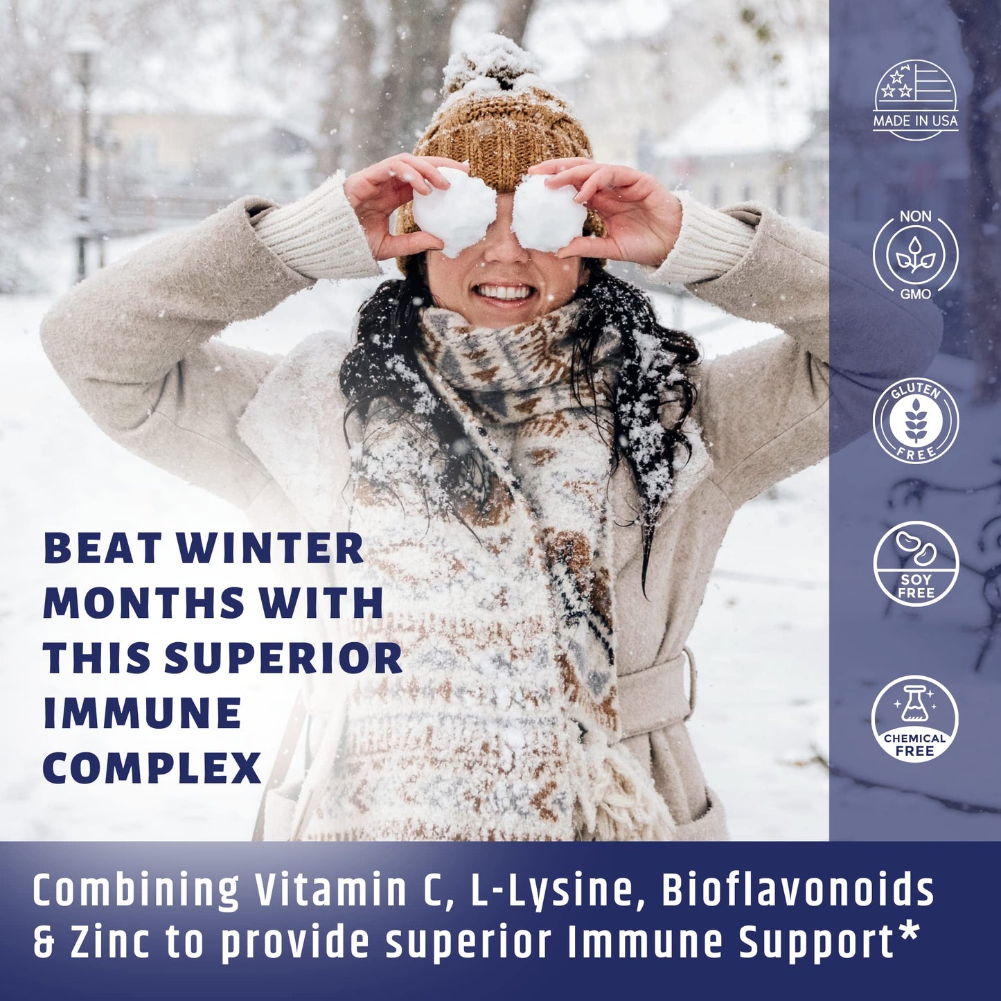 AgeImmune Vitamin C 1000mg Complex with L-Lysine 500mg, Zinc 12mg, Bioflavonoids 300mg. Doctor Formulated Magnesium Stearate Free Supplements for Healthy Immune System Support.(1) - Maple Wellness Supplements
