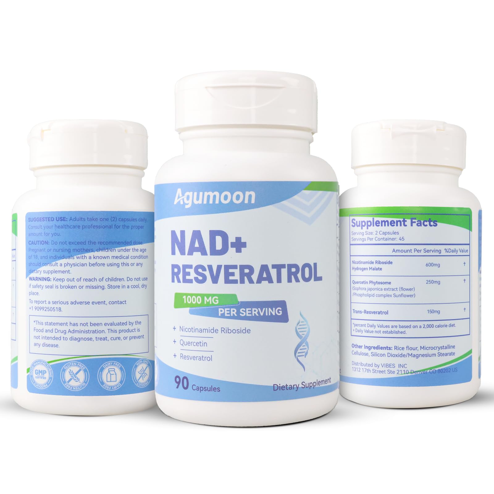 Agumoon NAD+ Supplement 1000mg, Liposomal NAD Nicotinamide Riboside Supplement with Resveratrol & Quercetin for Women and Men - 90 Capsules - Maple Wellness Supplements