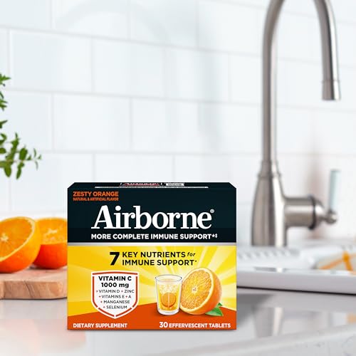 Airborne 1000mg Vitamin C with Vitamin D & Zinc, Sugar Free Multivitamin Immune Support Supplement, Antioxidants Vitamins A C & Vitamin E - Maple Wellness Supplements