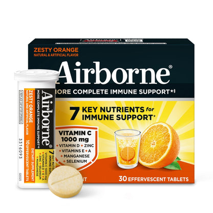 Airborne 1000mg Vitamin C with Vitamin D & Zinc, Sugar Free Multivitamin Immune Support Supplement, Antioxidants Vitamins A C & Vitamin E - Maple Wellness Supplements