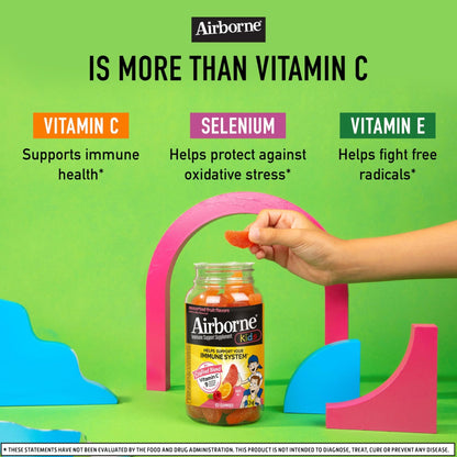 Airborne 500mg Vitamin C + Zinc Immune Support Supplement Gummies for Kids, Assorted Fruit Flavor, Gluten Free Crafted Blend - Maple Wellness Supplements