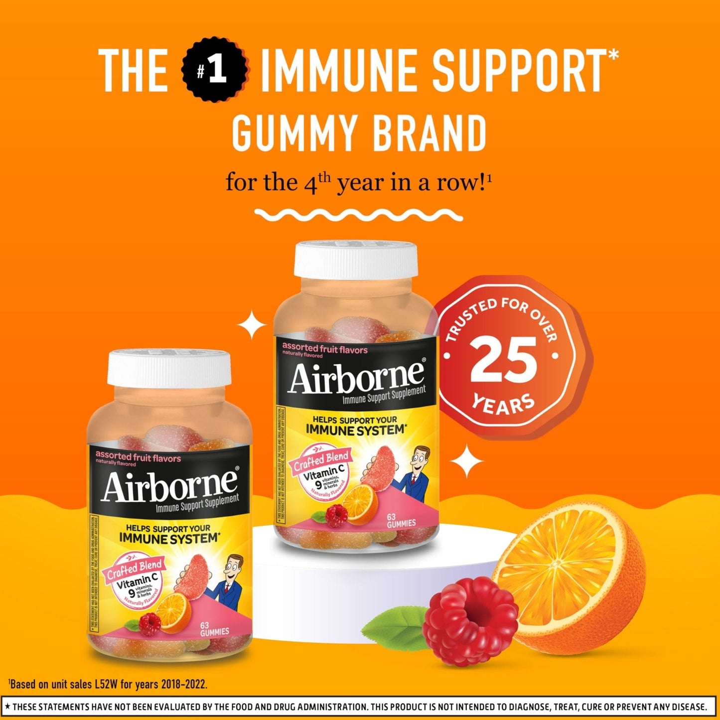 Airborne 750mg Vitamin C Gummies for Adults, Immune Support Gummies with Powerful Antioxidants VIT C & E, Caffeine Free - Maple Wellness Supplements