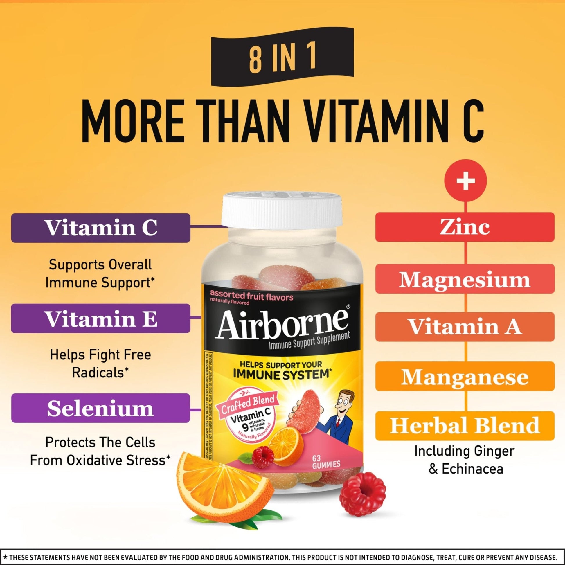 Airborne 750mg Vitamin C Gummies for Adults, Immune Support Gummies with Powerful Antioxidants VIT C & E, Caffeine Free - Maple Wellness Supplements