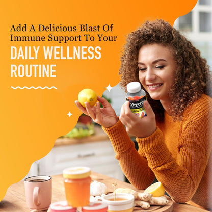Airborne 750mg Vitamin C Gummies for Adults, Immune Support Gummies with Powerful Antioxidants VIT C & E, Caffeine Free - Maple Wellness Supplements