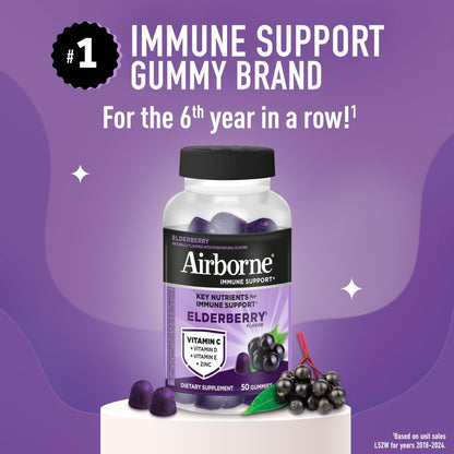 Airborne Elderberry + Zinc & Vitamin C Gummies For Adults, Immune Support Vitamin D & Zinc Gummies With Powerful Antioxidant Vitamins C D & E - Maple Wellness Supplements
